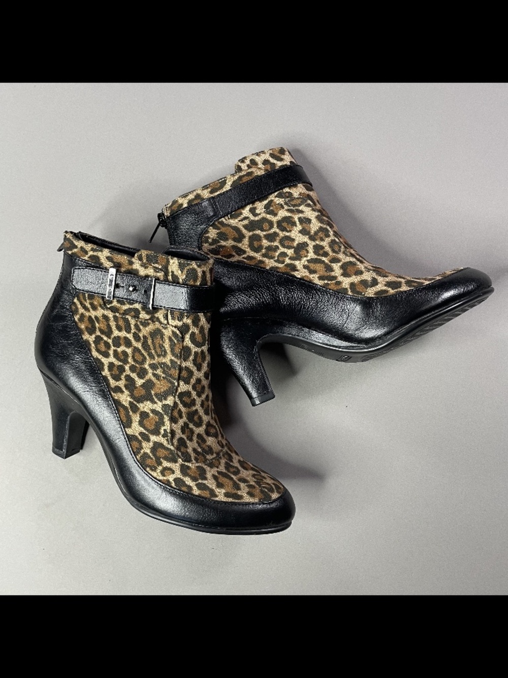 NEW Aerosoles Shoes Womens 7 black brown leather leopard ankle boots mob wife